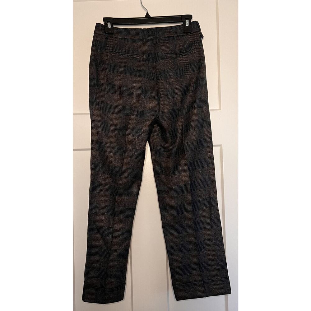 Via Masini 80 Womens Textured Check Pants Brown Bronze Thread Size 6 WOOL - Picture 2 of 10